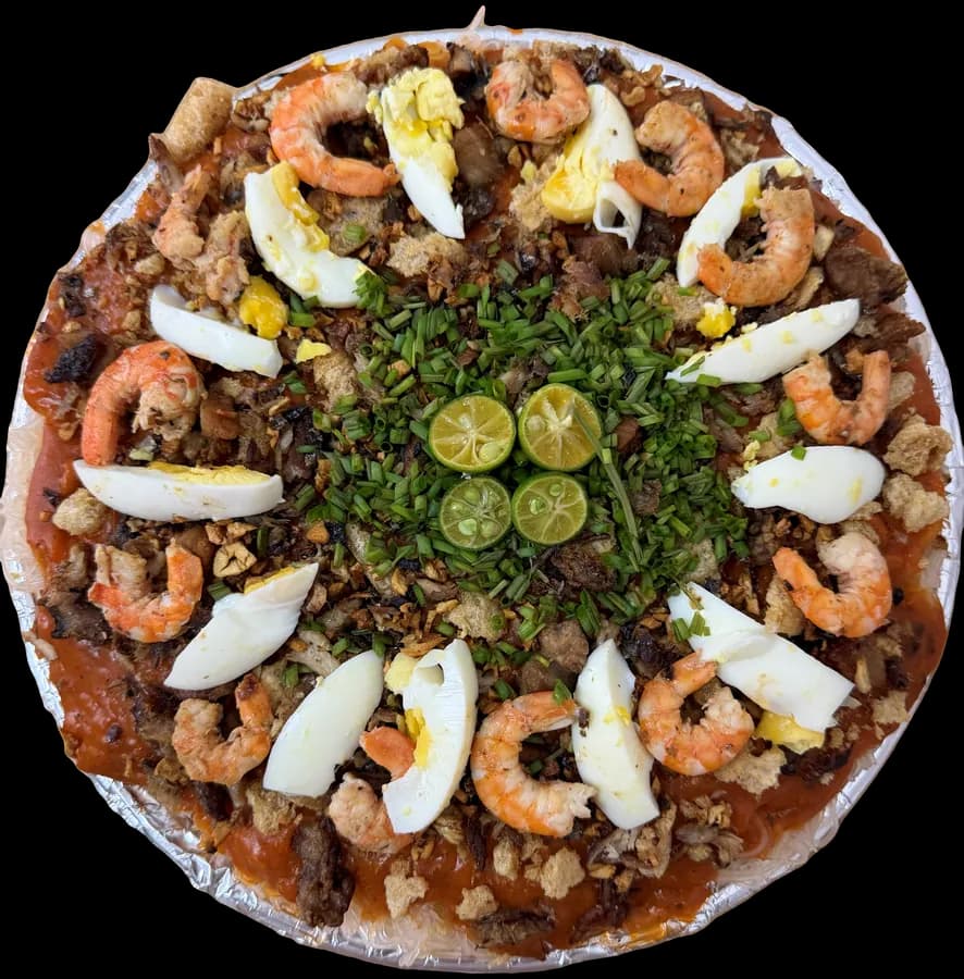 Palabok garnished and ready to serve