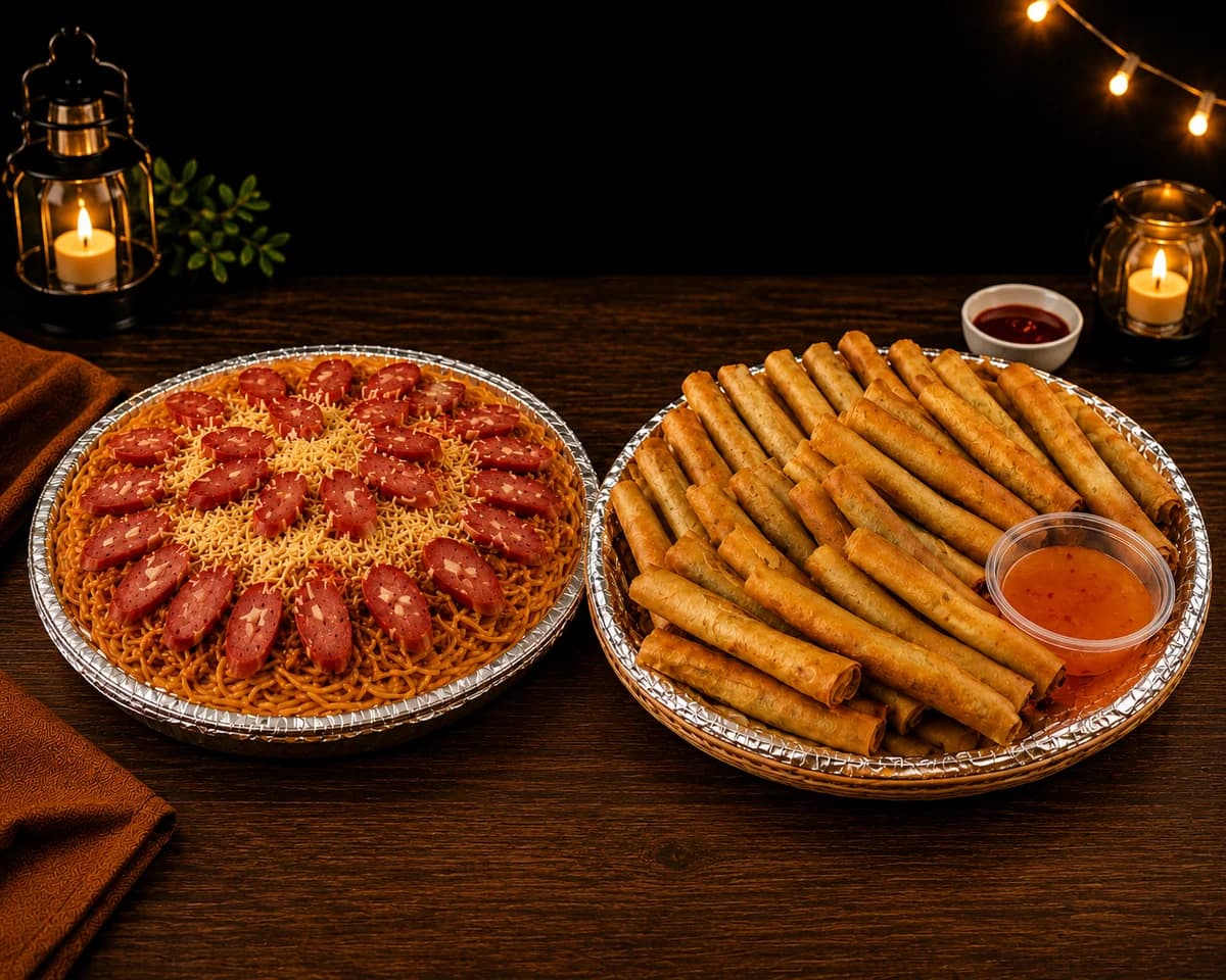Fiesta Barkada bundle: spaghetti and cheesy pork lumpia trays